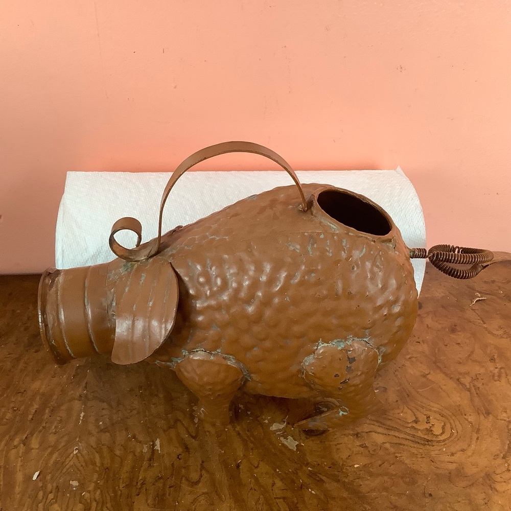 Brown Metal Pig Sculpture Watering Can - Decorative Home Art - Picture 10 of 13